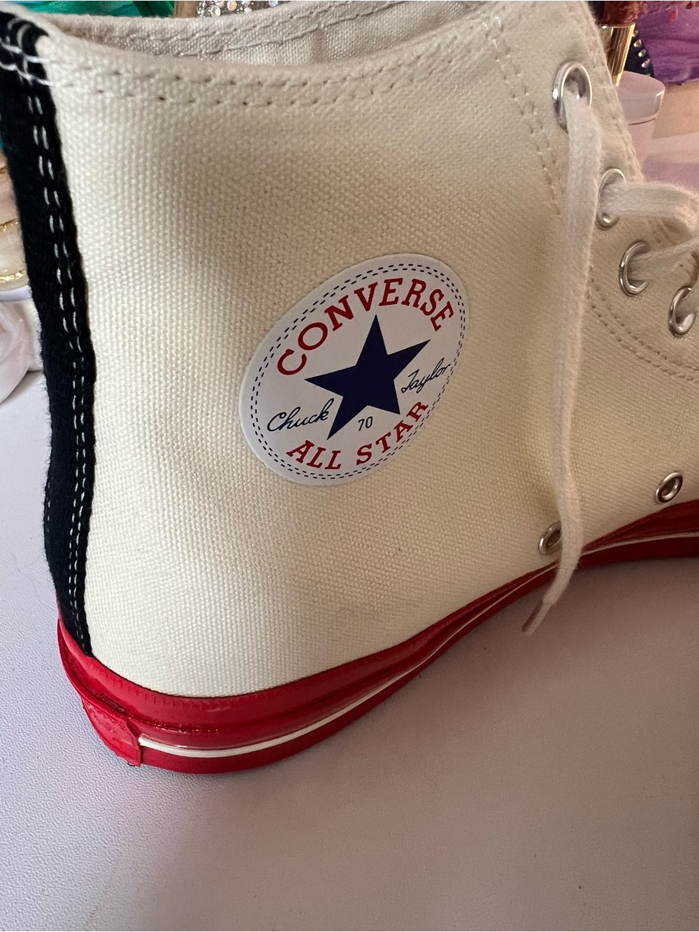 Converse Cream Canvas High-Top with Red and Black details and heart - Picture 6 of 11